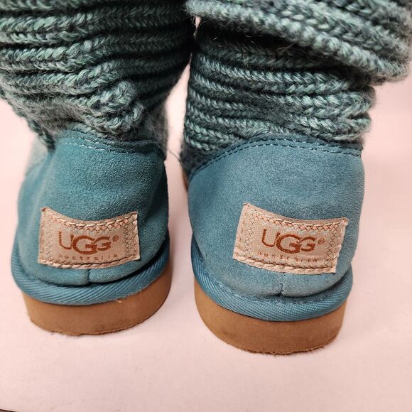 Ugg Classic Cardy Knit Boots Turquoise Green Sheepskin Wool Womens 9 - Picture 4 of 8